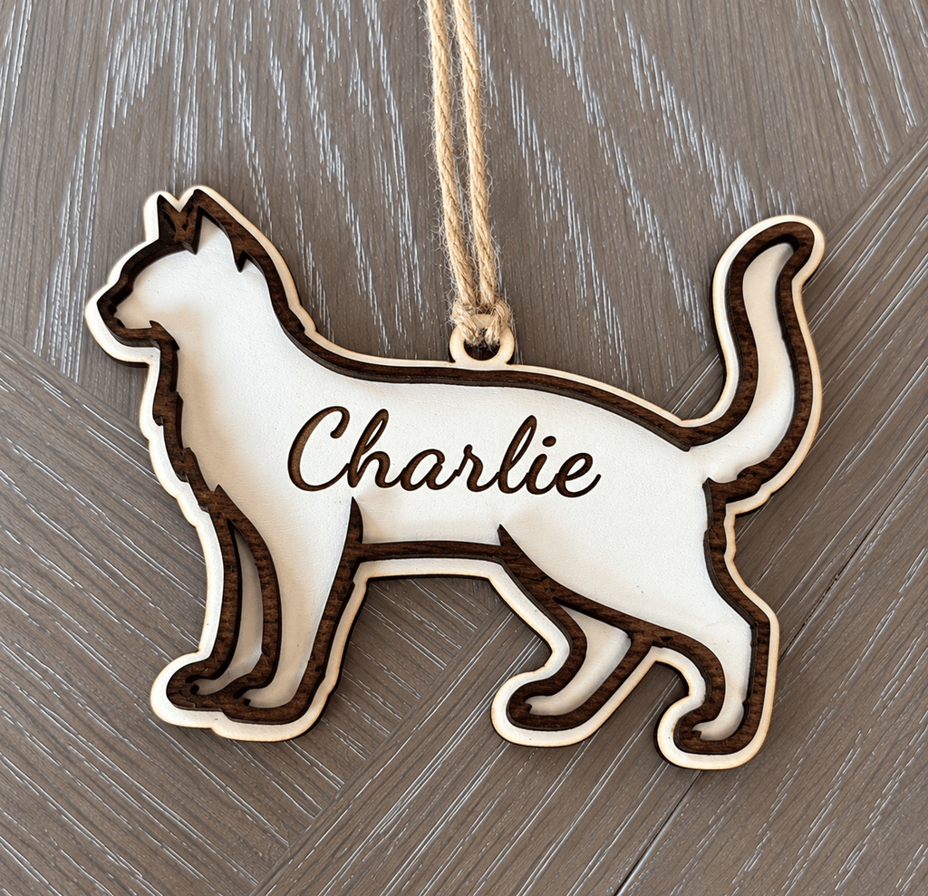 Personalised Cat Christmas Tree Decoration | Wooden Pet Silhouette - From The Workshop