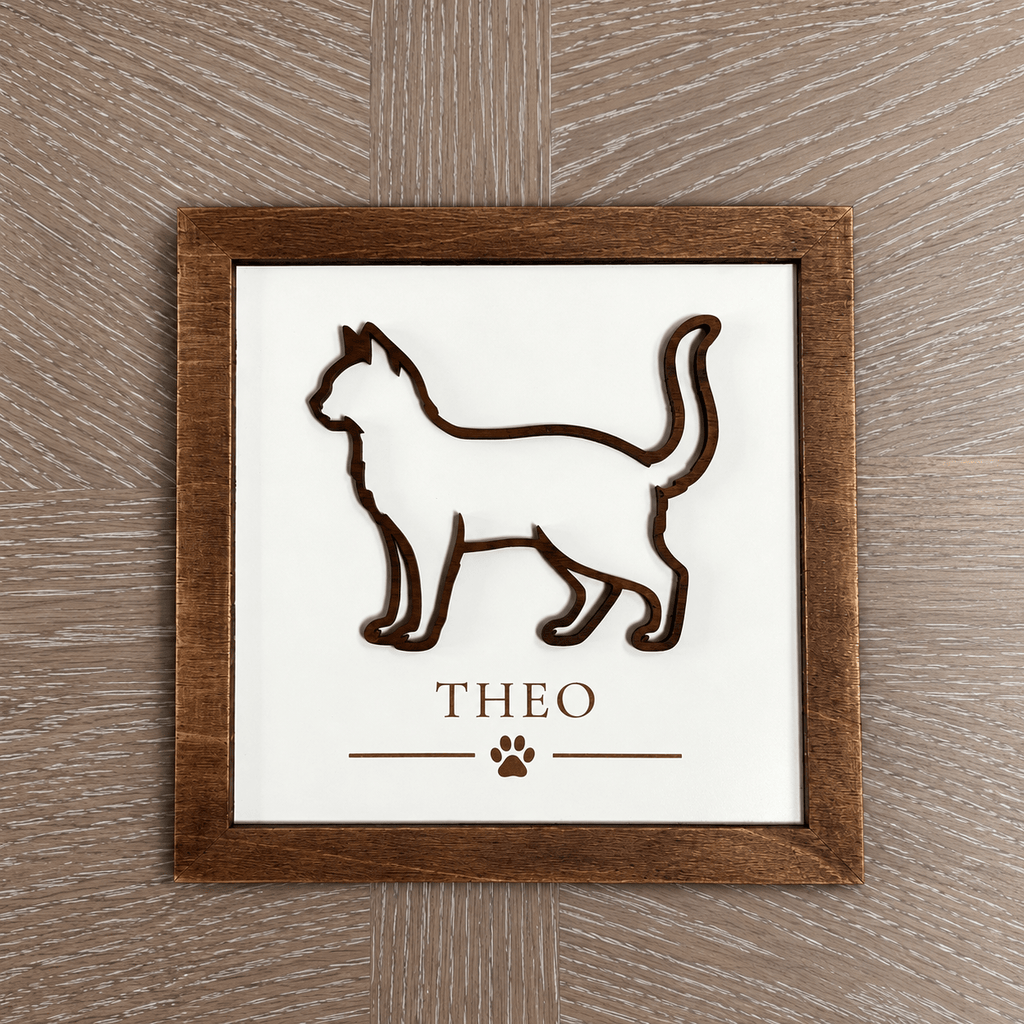 Personalised Cat Wooden Frame | Handmade Cat Lover Gift - From The Workshop