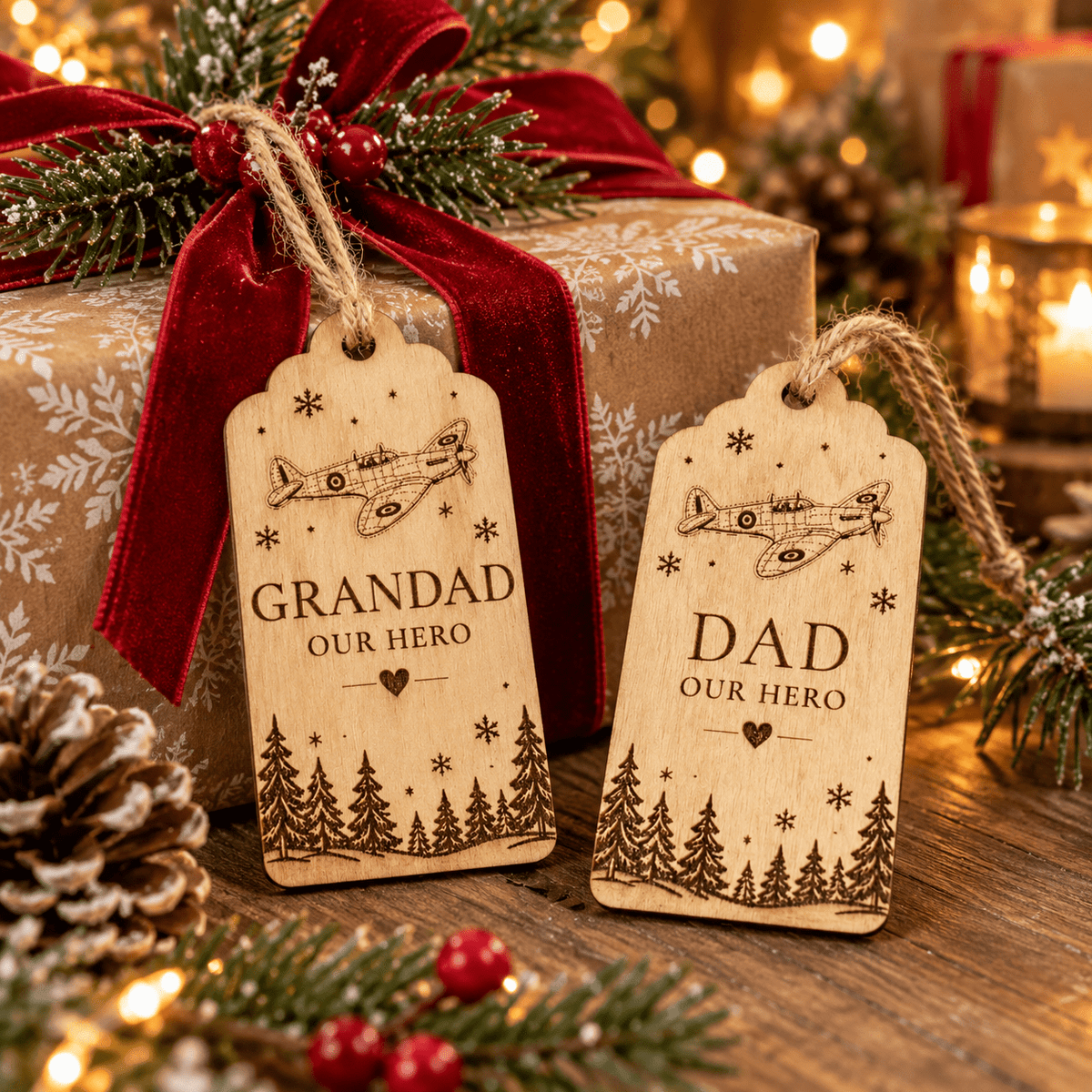 Personalised Spitfire Christmas Gift Tag | Wooden Keepsake - From The Workshop