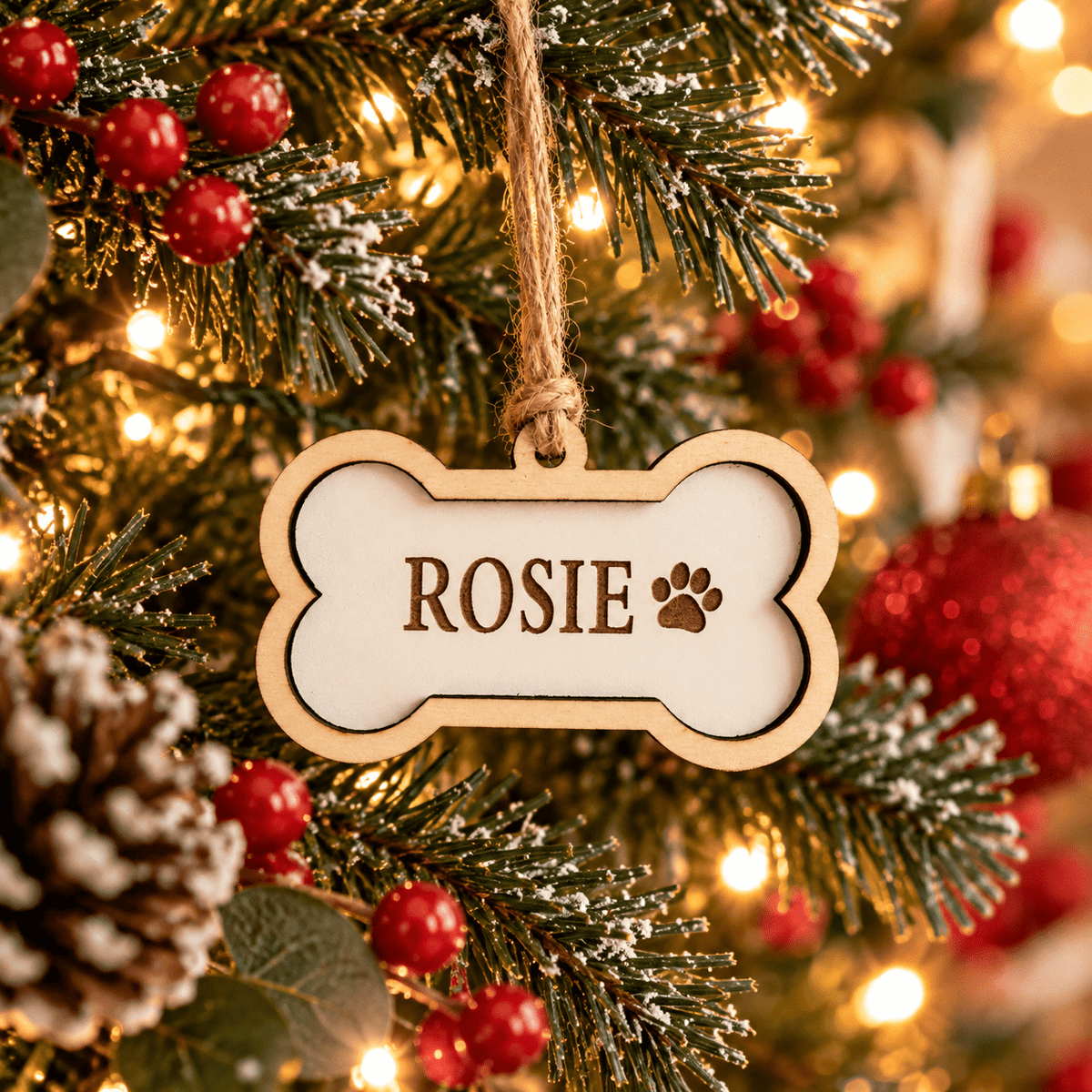 Personalised Wooden Dog Bone Christmas Decoration & Stocking Tag - From The Workshop