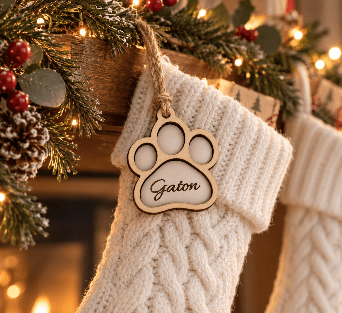 Personalised Wooden Pet Paw Christmas Decoration & Stocking Tag - From The Workshop