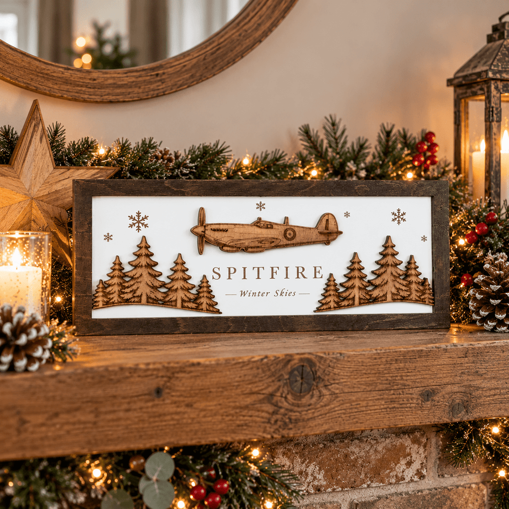 Spitfire Winter Skies | Handmade Wooden Christmas Sign - From The Workshop