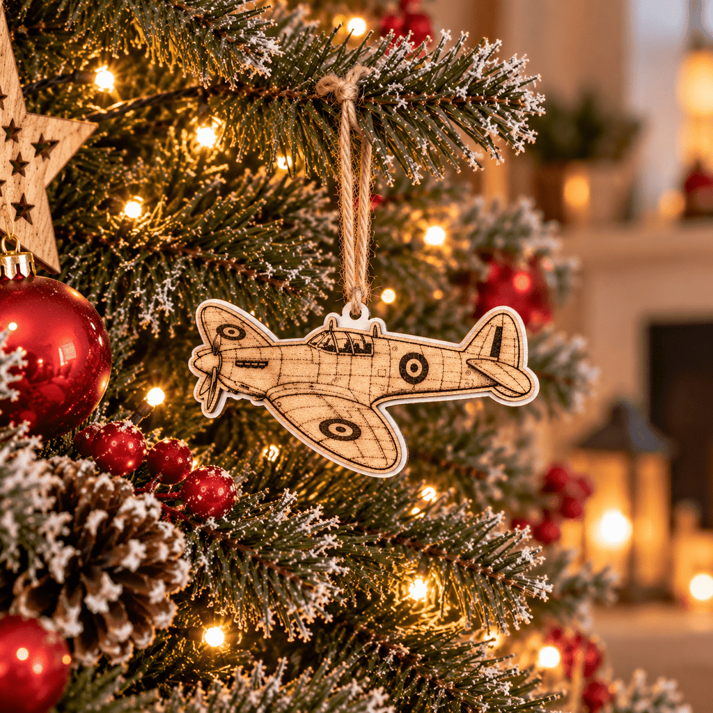 Spitfire Wooden Christmas Tree Decoration | Handmade Aviation Ornament - From The Workshop