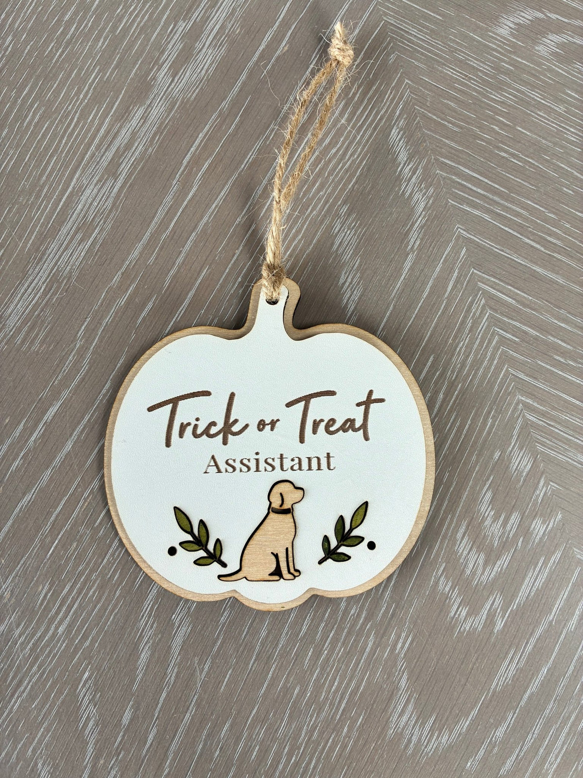 Trick or Treat Assistant Wooden Dog Pumpkin Hanger - From The Workshop