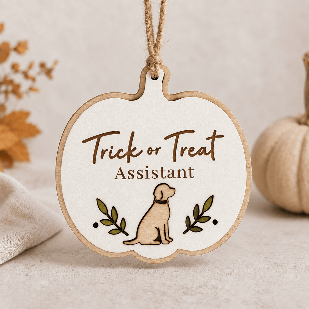 Trick or Treat Assistant Wooden Dog Pumpkin Hanger - From The Workshop