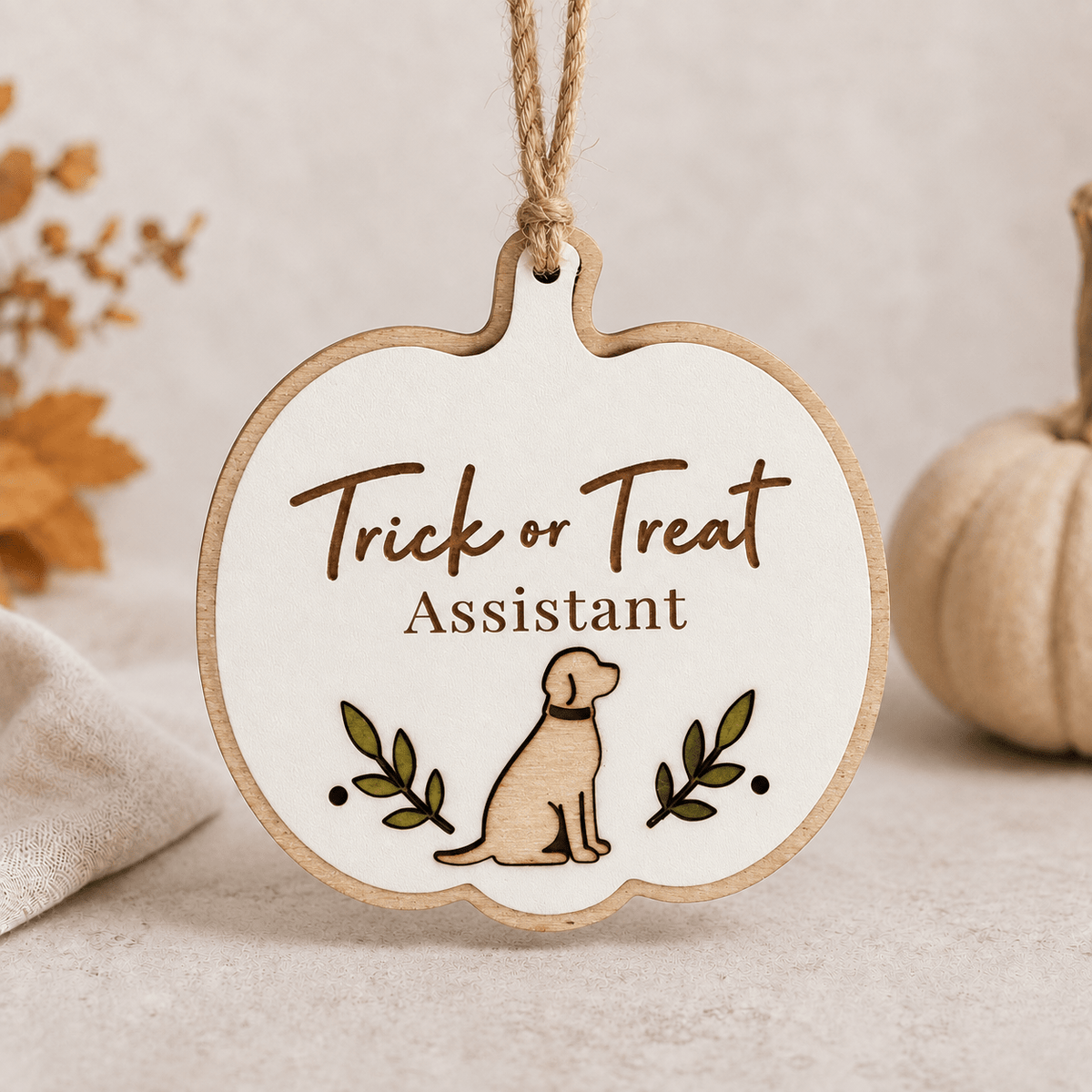 Trick or Treat Assistant Wooden Dog Pumpkin Hanger - From The Workshop
