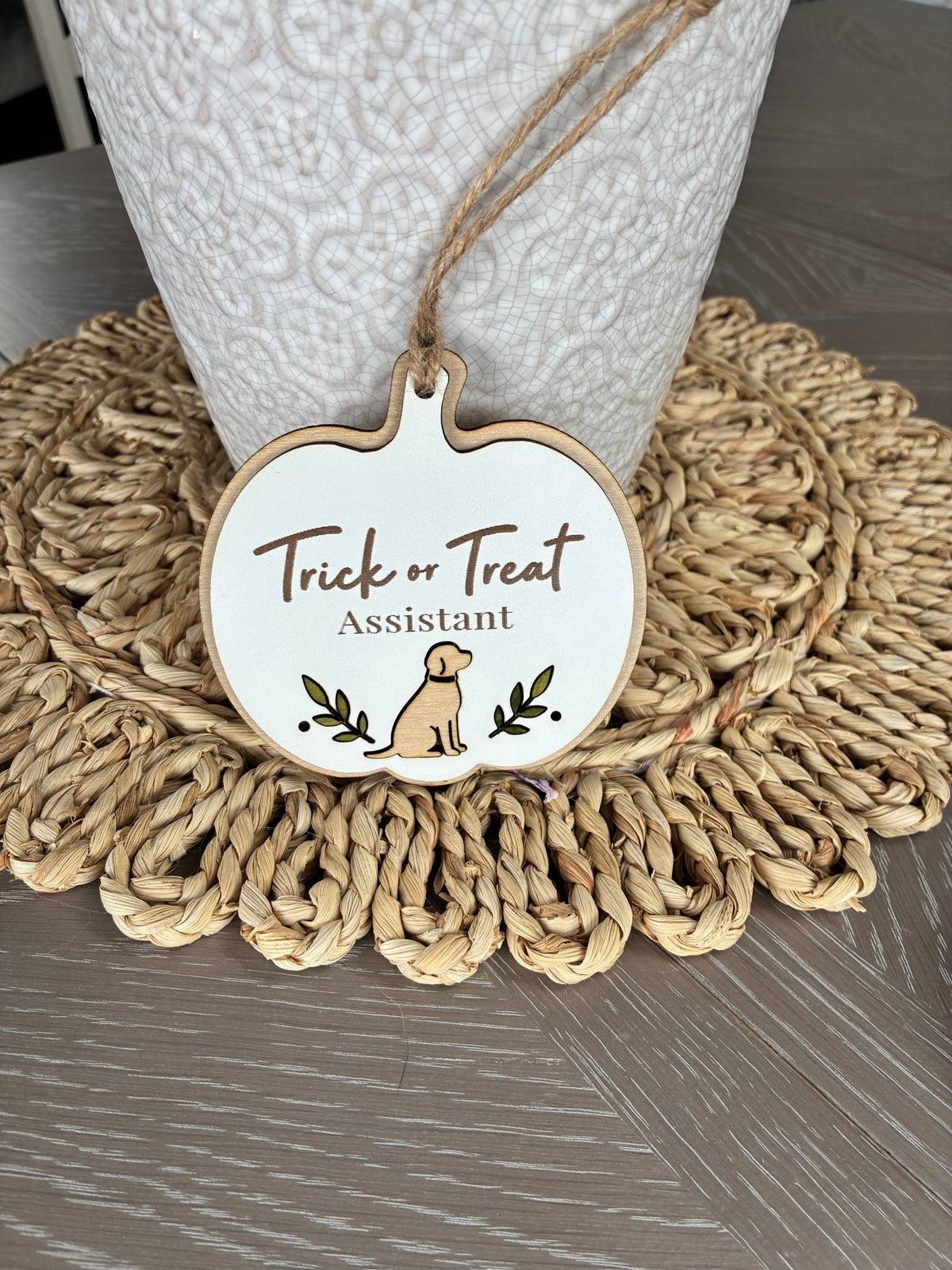 Trick or Treat Assistant Wooden Dog Pumpkin Hanger - From The Workshop